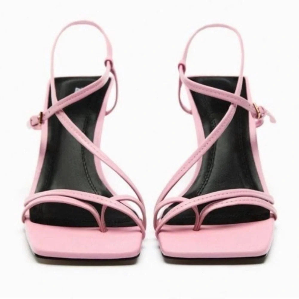 Zara Pink Strappy Square-Toe Sandals